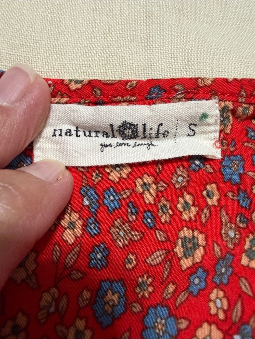 NATURAL LIFE Red & Blue Floral Wide-Leg Spaghetti-Strap Boho Jumpsuit, Size S. - Picture 9 of 14